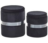 Beliani Lot 2 Poufs Coffres de Rangement en Velours Noir avec Ceinture en Acier Argenté Idéals pour Chambre ou Salon au Design Glamour et Chic