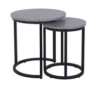 Beliani Lot 2 Tables Basses d'Appoint Plateux Ronds Effet Béton Gris et Structure en Métal Noir Design Moderne pour Salon au Style Industriel
