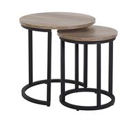 Beliani Lot 2 Tables Basses d'Appoint Plateux Ronds Effet Bois Foncé et Structure en Métal Noir Design Moderne pour Salon au Style Industriel