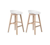 Beliani Lot 2 Tabourets de Bar aux Sièges Blancs et Pieds en Bois Clair pour Salle à Manger ou Cuisine au Design Moderne Nordique et Minimaliste
