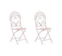 Beliani Lot de 2 Chaises Bistrot Pliantes en Métal Rose avec Ornaments Décoratifs pour Jardin Terrasse ou Balcon au Style Classique et Romantique