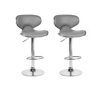 Beliani Lot de 2 Chaises Tabourets de Bar en Cuir PU Gris et Métal Brillant Pivotantes et Réglables pour Cuisine ou Salle à Manger Ultra Moderne