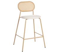 Beliani Lot de 2 Chaises de Bar en Métal Dossier en Rotin Rembourrés Tabourets de Comptoir Bois Clair Adaver
