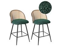 Beliani Lot de 2 Chaises de Bar Retro en Bouclé et Métal 91 cm Siège Pivotant à 360° Dossier Tresse Viennoise Vert Nathan