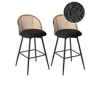 Beliani Lot de 2 Chaises de Bar Retro en Bouclé et Métal 99 cm Siège Pivotant à 360° Dossier Tresse Viennoise Noir Nathan