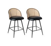 Beliani Lot de 2 Chaises de Bar Retro en Cuir PU et Métal 91 cm Siège Pivotant à 360° Dossier Tresse Viennoise Noir Nathan