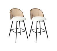 Beliani Lot de 2 Chaises de Bar Retro en Cuir PU et Métal 99 cm Siège Pivotant à 360° Dossier Tresse Viennoise Blanc Nathan