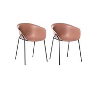 Beliani Lot de 2 Chaises de Jardin Assise en Plastique Pieds en Métal Noir Tout Temps Moderne Marron Meteora