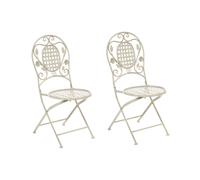 Beliani Lot 2 Chaises de Jardin Bistrot Blanc Cassé Pliantes pour Patio Terrasse ou Balcon au Style Traditionnel et Provençal