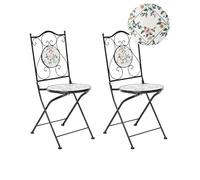 Beliani Lot de 2 Chaises de Jardin en Métal Pliables Fer Forgé Carreaux de Mosaïque Céramique Noir Collio