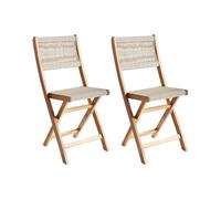 Beliani Lot de 2 Chaises de Jardin Pliantes en Bois d'Acacia avec Dossier en Corde Beige Prossedi