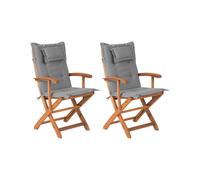 Beliani - Lot de 2 Chaises de Jardin - Pliantes, en Bois d'Acacia, Coussins
