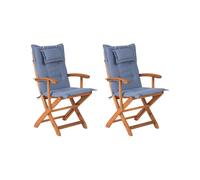 Beliani - Lot de 2 Chaises de Jardin - Pliantes, en Bois d'Acacia, Coussins