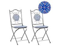 Beliani Lot de 2 Chaises de Jardin Vintage en Métal Extérieur Motif Mosaïque Bleue Cadre en Fer Pliantes Noir Civita