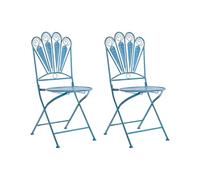 Beliani Lot de 2 Chaises de Jardin Vintage Pliantes Cadre en Fer Bleu Pavia