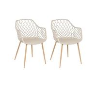 Beliani Lot de 2 Chaises de Repas en Matière Synthétique Beige Treillis Ajouré Nashua
