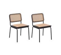 Beliani Lot de 2 Chaises de Salle à Manger Bohème Vintage Assise et Dossier en Rotin PE Pieds en Fer sans Accoudoirs Noires Corvallis