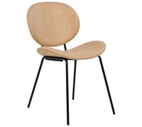Beliani Lot de 2 Chaises de Salle à Manger Design Rétro sans Accoudoirs en Cuir PU Beige Sable et Pieds Noirs en Métal Luana