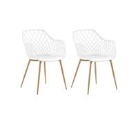 Beliani Lot de 2 Chaises Design avec Assise en Plastique Blanc et Pieds en Métal Effet Bois Clair pour Salle à Manger Salon ou Cuisine Scandinave