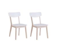 Beliani Lot de 2 Chaises en MDF Blanc et Bois d'Hévéa Clair de Style Scandinave Santos