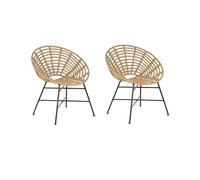 Beliani Lot de 2 Chaises Extérieur en Rotin Marron Clair avec Pieds en Métal Noir Style Bohème Tendance pour Terrasse Salon ou Salle à Manger