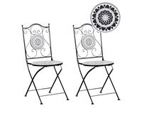Beliani Lot de 2 Chaises Pliantes de Jardin en Métal avec Carreaux de Céramique Noir et Blanc Comiso
