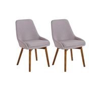 Beliani Lot de 2 Chaises Rembourrées et Tapissées en Tissu Gris Beige sur Pieds en Bois Design Rétro Scandinave pour Salle à Manger Moderne