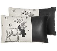 Beliani Lot de 2 Coussins de Noël avec Motif de Renne 30 x 50 cm en Polyester Tissu Noir et Blanc