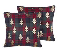 Beliani Lot de 2 Coussins de Noël avec Motifs de Sapin 45 x 45 cm en Velours Rouge et Vert