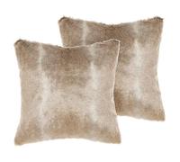 Beliani Lot de 2 Coussins Décoratifs Boho Marron Fausse Fourrure à Fermeture à Glissière 45 x 45 cm Hordeum