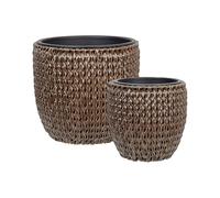 Beliani Lot de 2 Pots à Plantes pour l'Intérieur et l'Extérieur avec Insert en Polyrotin Marron Berberis
