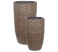 Beliani Lot de 2 Pots de Fleurs en Polyrotin Marron et Acier Intérieur et Extérieur Trou de Drainage Cedrus