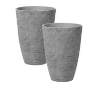 Beliani Lot de 2 Pots de Fleurs Haut de Jardin en Forme de Vase en Pierre Gris Camia