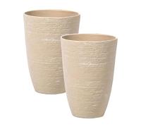 Beliani Lot de 2 Pots de Fleurs Jardin en Forme de Vase Haut en Pierre Beige Camia