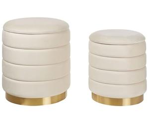 Beliani Lot de 2 Poufs en Velours avec Rangement Salon Bureau Chambre à Coucher Beige Clair Garland
