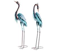 Beliani Lot de 2 Sculptures d'oiseaux en Fer Forgé Fait Main Forme Héron sur Pied Bleu Malolos