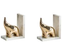 Beliani Lot de 2 Serre-livres Moderne Glamour en Marbre et Aluminium Accessoire Décoration Intérieur Éléphant Blanc et Doré Kotezi