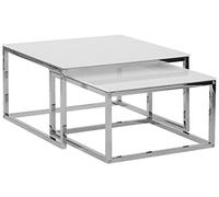 Beliani Lot de 2 Tables Basses Carrées 50x60 cm en Verre et Acier Blanc et Argenté Brea