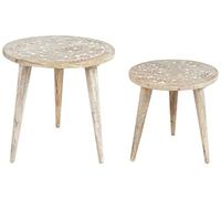 Beliani Lot de 2 Tables d'Appoint Claires en Bois de Manguier à Plateau Sculpté Uday