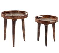 Beliani Lot de 2 Tables d'Appoint Sombres en Bois de Manguier à Plateau Creux Trépied Astai