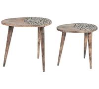 Beliani Lot de 2 Tables d'Appoint Sombres en Bois de Manguier à Plateau Sculpté Khetua
