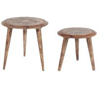 Beliani Lot de 2 Tables d'Appoint Sombres en Bois de Manguier à Plateau Sculpté Turua