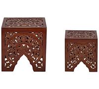 Beliani Lot de 2 Tables d'Appoint Teinte Sombre en MDF Motif Oriental Forme Carrée Shukur