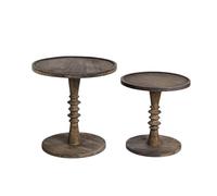 Beliani Lot de 2 Tables d'Appoint Traditionnel en Bois de Manguier Foncé Salon Rond Thalia