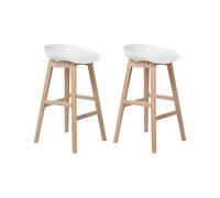 Beliani Lot 2 Tabourets de Bar aux Sièges Blancs et Pieds en Bois Clair pour Salle à Manger ou Cuisine au Design Moderne Nordique et Minimaliste