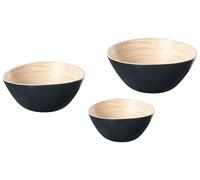 Beliani Lot de 3 Bols en Bambou Fait Main Décoratifs Différentes Tailles Noir Bonheur