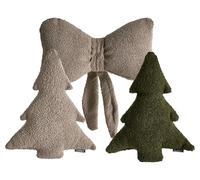 Beliani Lot de 3 Coussins Décoratifs en Bouclé Motif de Noël Accessoires Taupe et Vert Foncé Winterland