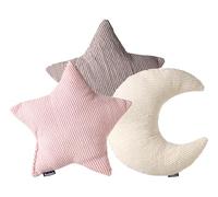 Beliani Lot de 3 Coussins Décoratifs en Velours Côtelé pour Enfant 35 x 30 cm et 35 x 35 cm Forme Étoile Demi-Lune Multicolore Luna
