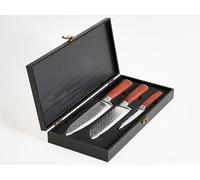 Beliani Lot de 3 Couteaux de Cuisine Moderne en Acier Damas Inoxydable Affûtés à la Main Dureté 62 HRC Marron Kashiwa