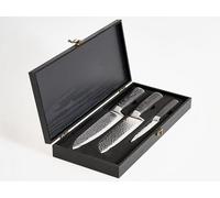 Beliani Lot de 3 Couteaux de Cuisine Moderne en Acier Damas Inoxydable Affûtés à la Main Dureté 62 HRC Noir Kashiwa